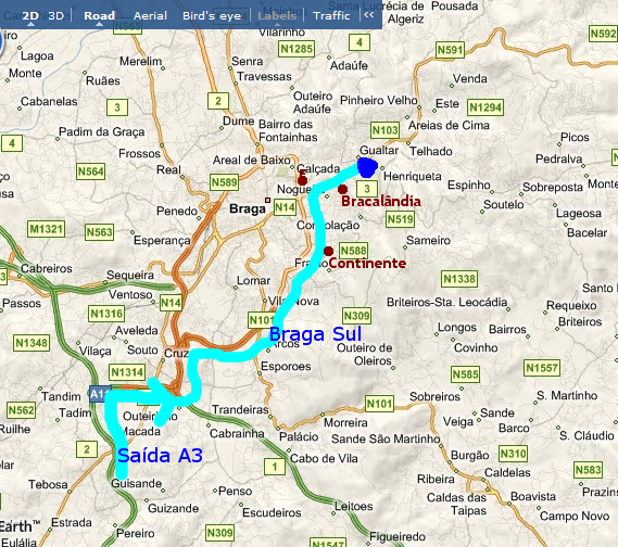 Mapa de Braga: campus de Gualtar